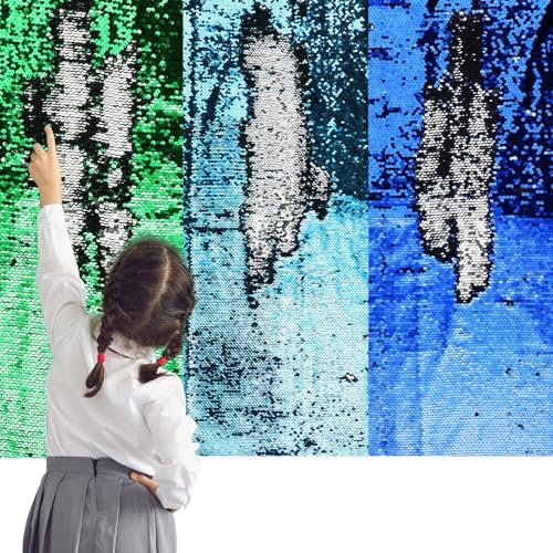 Irenare 3 Pcs Sensory Wall Sequin Flip Fabric for Kids Reversible Interactive Sensory Wall Decor with Adhesive Hook and Loop Strips for Classroom Daycare School Bedroom
