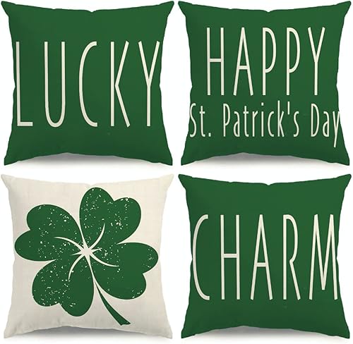 Miniatura 1 de KISVODS Juego de 4 fundas de almohada del Día de San Patricio, decoración del día de San Patricio, fundas de almohada de lino rústico para el día de