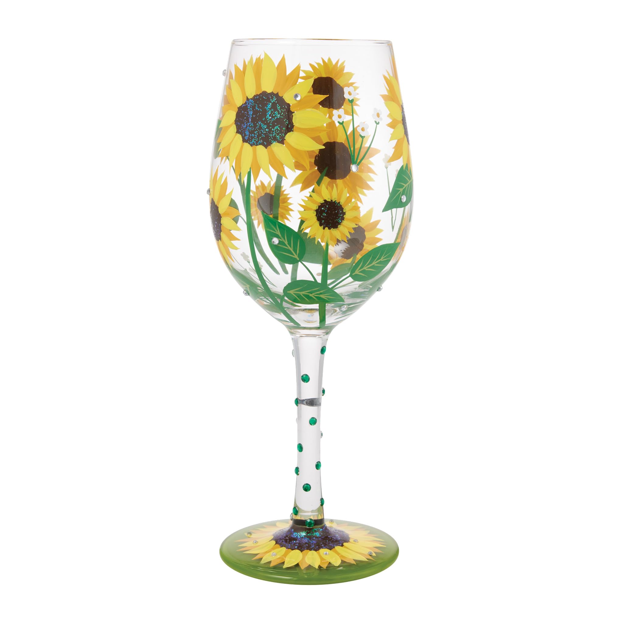 Enesco Lolita - Copa de vino artesanal pintada a mano con girasoles, 15 onzas, multicolor