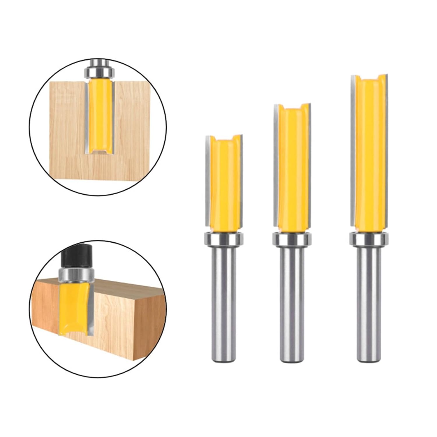 3pcs 8MM Shank D12MM Pattern Bit Router Flush TrimWoodworking Milling Cutter for Wood Face Mill Carbide End