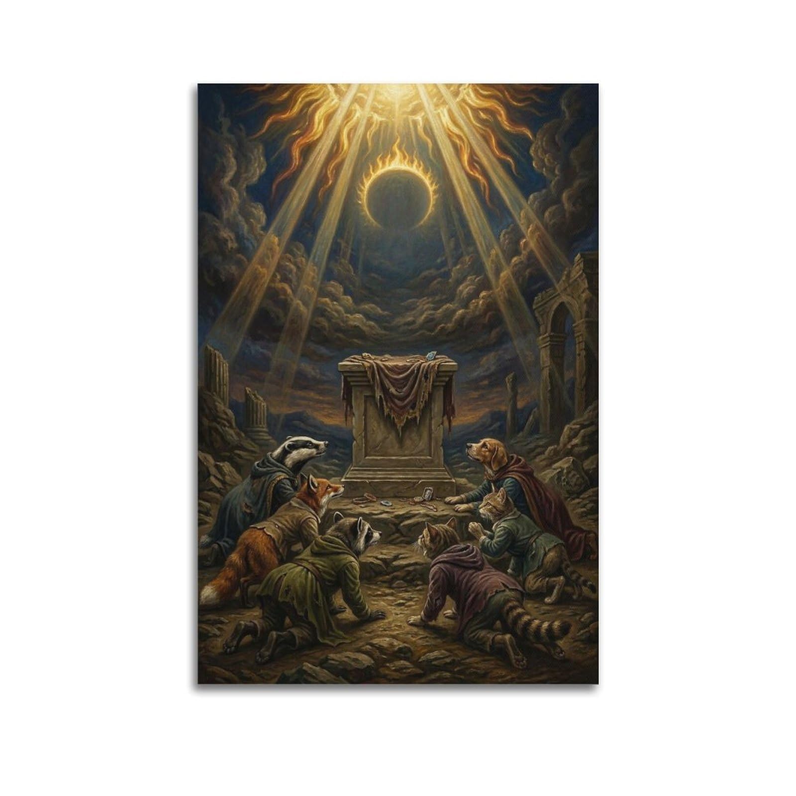 XKUGA Surreal Vintage Animal Poster Spotlight Shrine Worship Satire Modern Decorative Canvas Prints - Ideal Wall Art for Family, Man Cave, Game Room, Boys & Girls Bedroom 16x24inch(40x60cm)