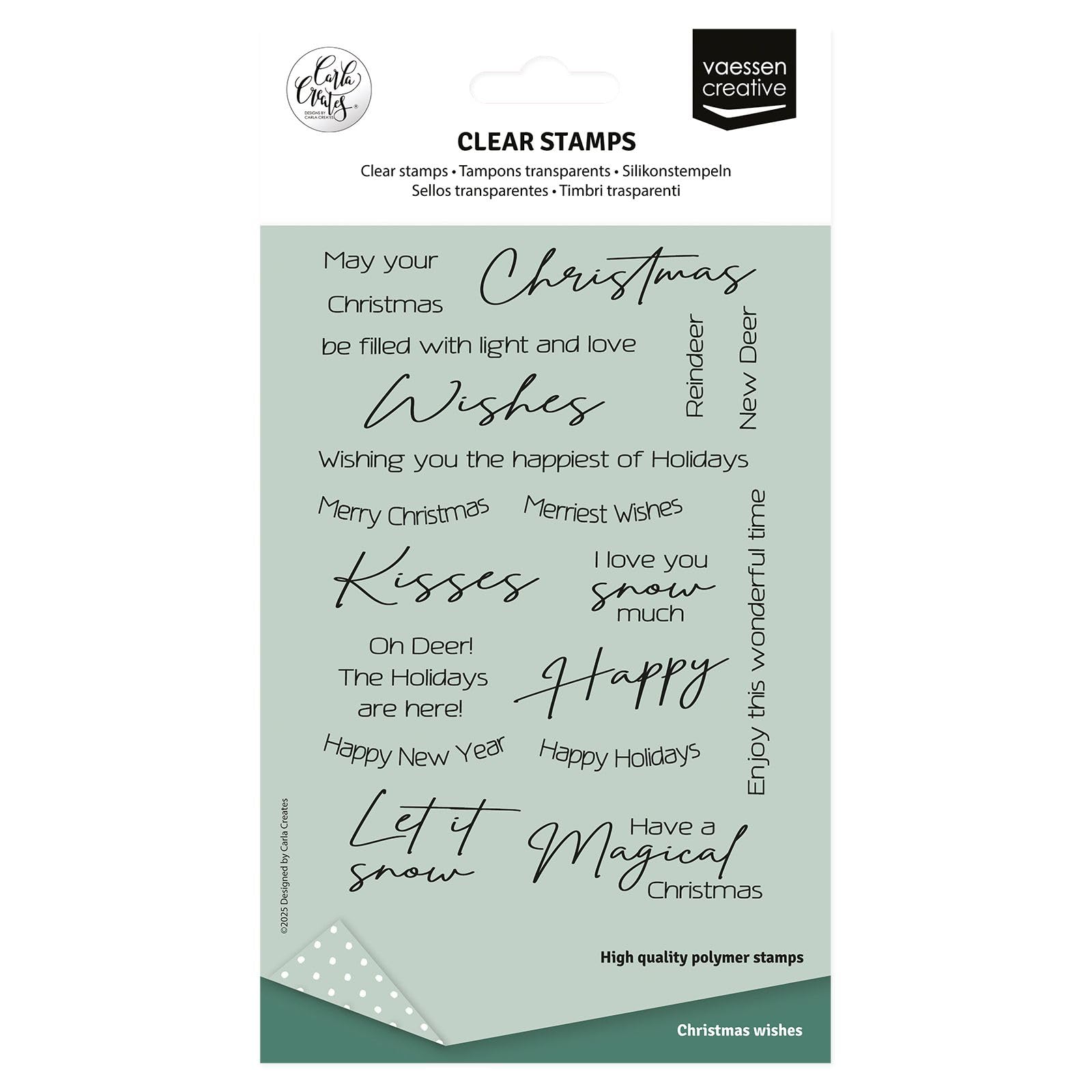 Vaessen Creative Clear Stamps 20 Pcs - English Christmas Texts - Scrapbooking, Stamping and Card Making Supplies - Silicone Stamps for Crafting - for Stamping Platform