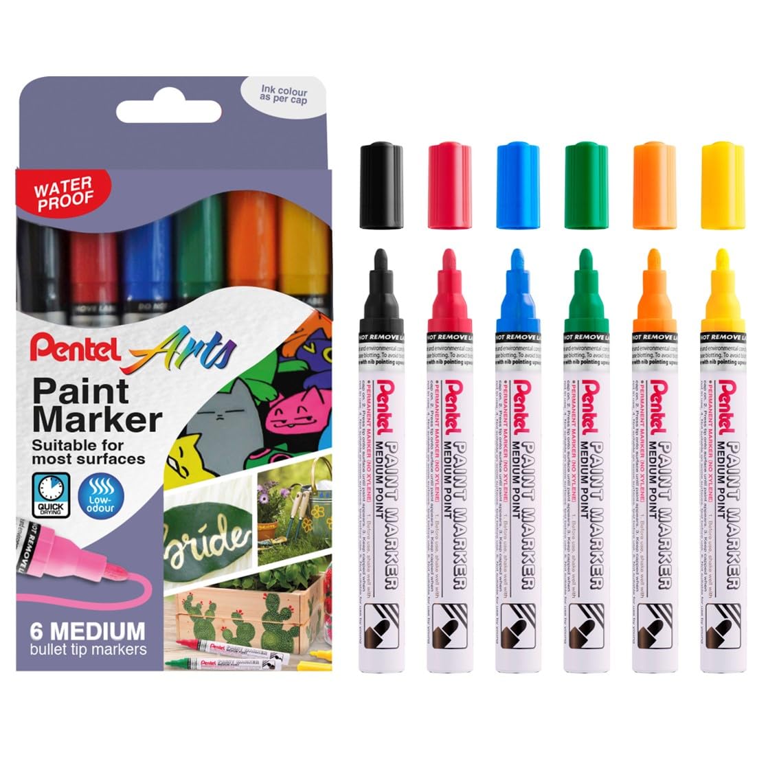 Pentel MMP10 Paint Marker Wallet, Medium 4.5mm Bullet Tip, Standard Colours (6 Marker Pens)