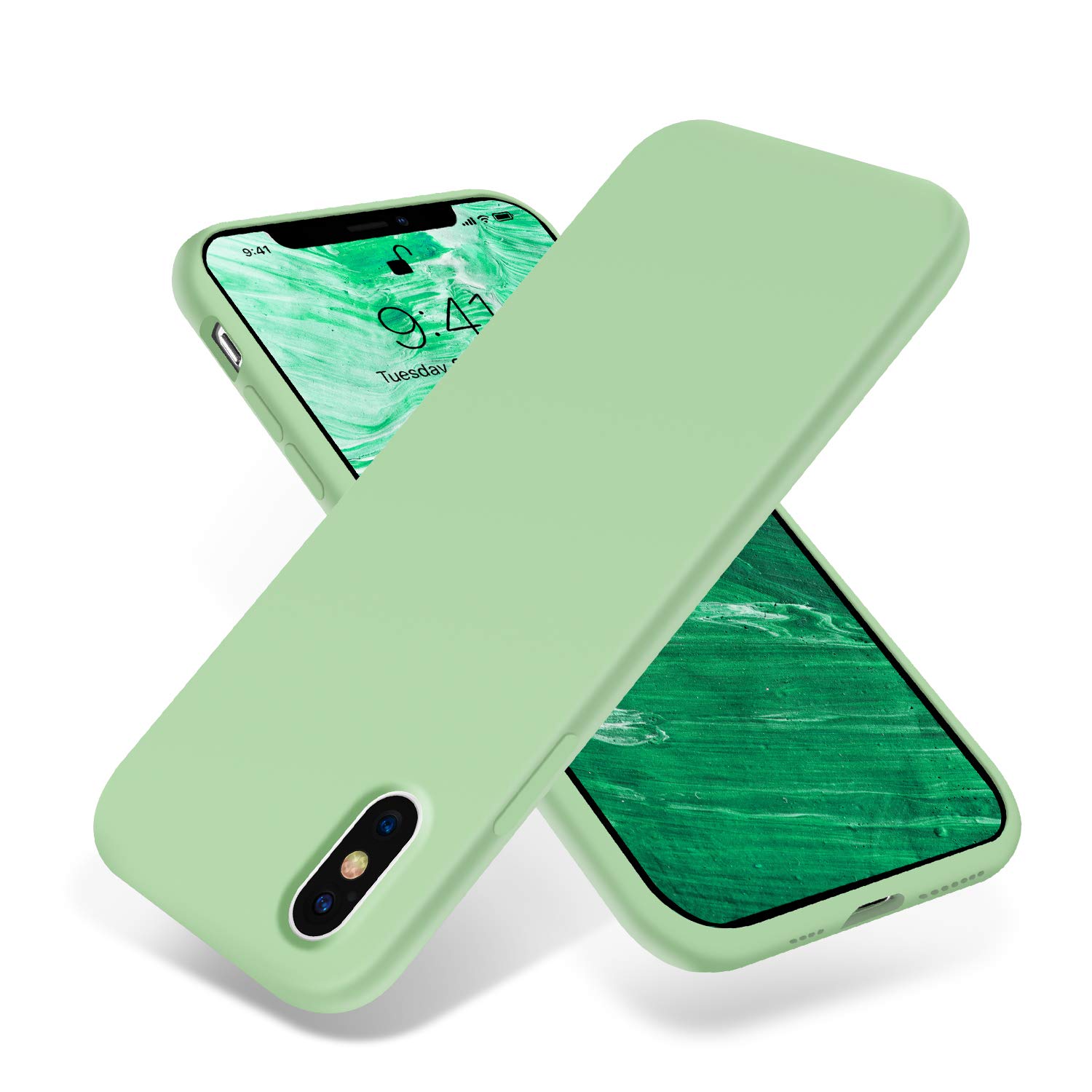 OTOFLY iPhone Xs Max Case,Ultra Slim Fit iPhone Case Liquid Silicone Gel Cover with Full Body Protection Anti-Scratch Shockproof Case Compatible with iPhone Xs Max, [Upgraded Version] (Tea Green)