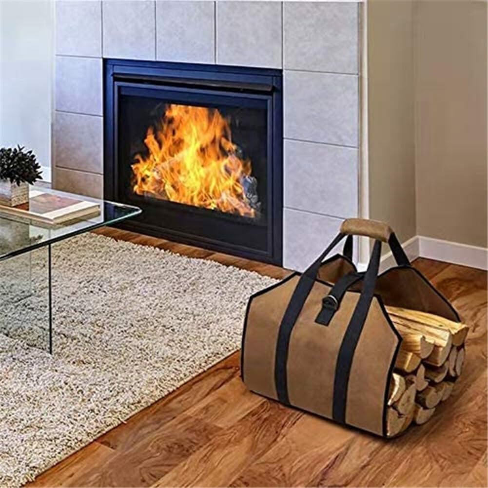 Borsa portatile per legna da ardere, in tela resistente, con manici, grande capacità, impermeabile, per esterni, per legna da ardere, campeggio, giardinaggio, picnic (giallo scuro)