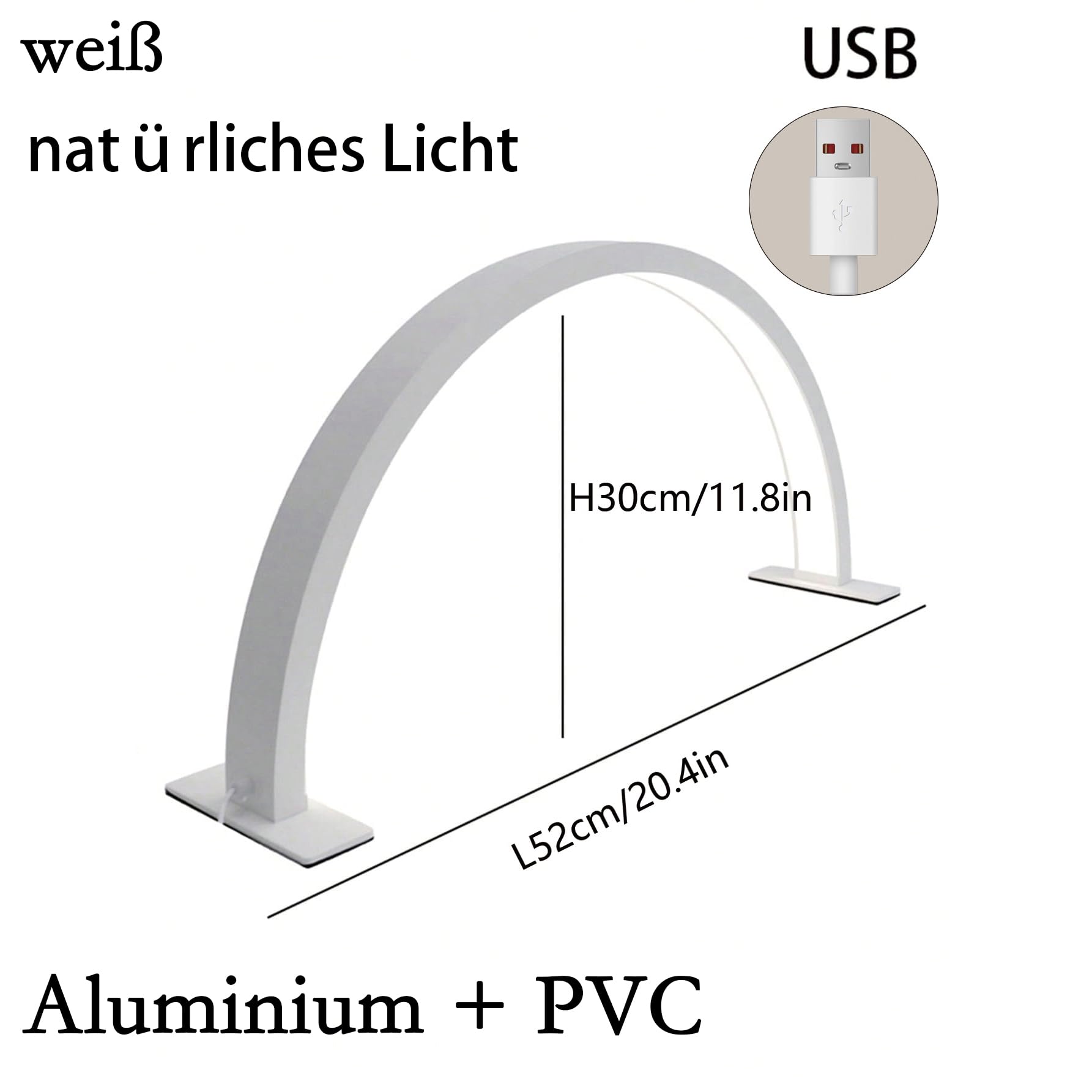 Lampa półksiężycowa dł. 52 cm, wys. 30 cm, lampa stołowa do cięcia rzęs, lampka do czytania, lampa do paznokci, oświetlenie wewnętrzne, lampa stołowa, do pielęgnacji paznokci i twarzy, lampka