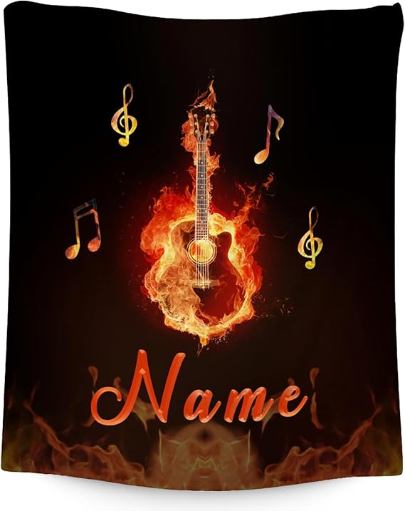 Mercuryelf Custom Guitar Throw Blanket - Soft, Fuzzy & Warm - 50x60 Inches Flannel Blankets for Living Room, Sofa - Black Flame Cool Throws Gift for Teens