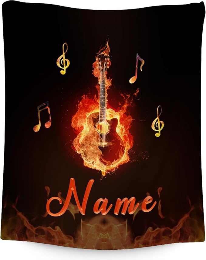 Mercuryelf Custom Guitar Throw Blanket - Soft, Fuzzy & Warm - 50x60 Inches Flannel Blankets for Living Room, Sofa - Black Flame Cool Throws Gift for Teens