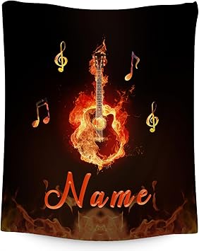 Mercuryelf Custom Guitar Throw Blanket - Soft, Fuzzy & Warm - 50x60 Inches Flannel Blankets for Living Room, Sofa - Black Flame Cool Throws Gift for Teens