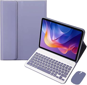 Tablet Keyboard Case for Xiaomi Redmi Pad 2 2025 11 inch lavender gray | Cover with Pencil slot, Horizontal Stand, PU Leather, English, Detachable, Rechargeable