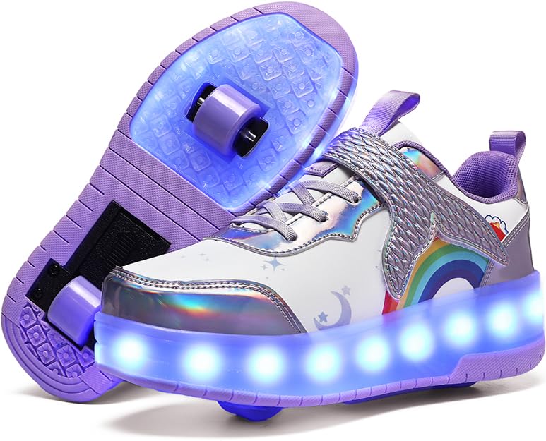 Roller Shoes with Wheels for Boys Girls Kids Skates Sneakers LED Light Up Rechargeable Sport Sneaker for Beginners Best Gift