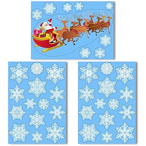 Santa on his Sleigh Window Cling with 36 Elegant Snowflake Window Stickers - Quick & Simple Christmas Decorations - Glueless Vinyl Stickers Cover