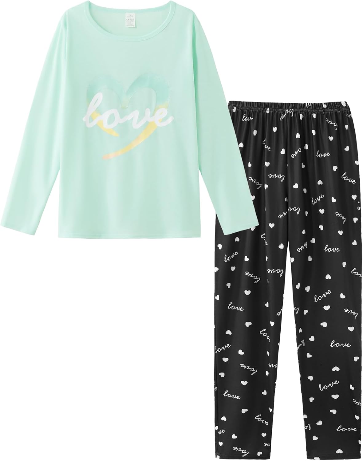 ((similar))HONG HUI Women Pajamas Set Soft Christmas Pjs Holiday Loungewear Set Long Sleeve Top With Pants,S-3XL X-Large Green-love