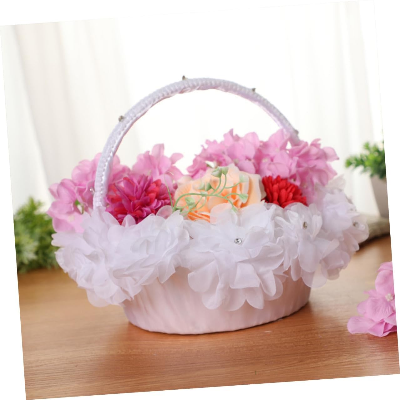 White Lace Floral Flower Girl Basket for Wedding Ceremony, Basket, Elegant Wedding Party Supplies