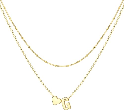 BodyBonita Collar Mujer con Inicial G en Forma de Corazón Chapado en Oro de 16 Q