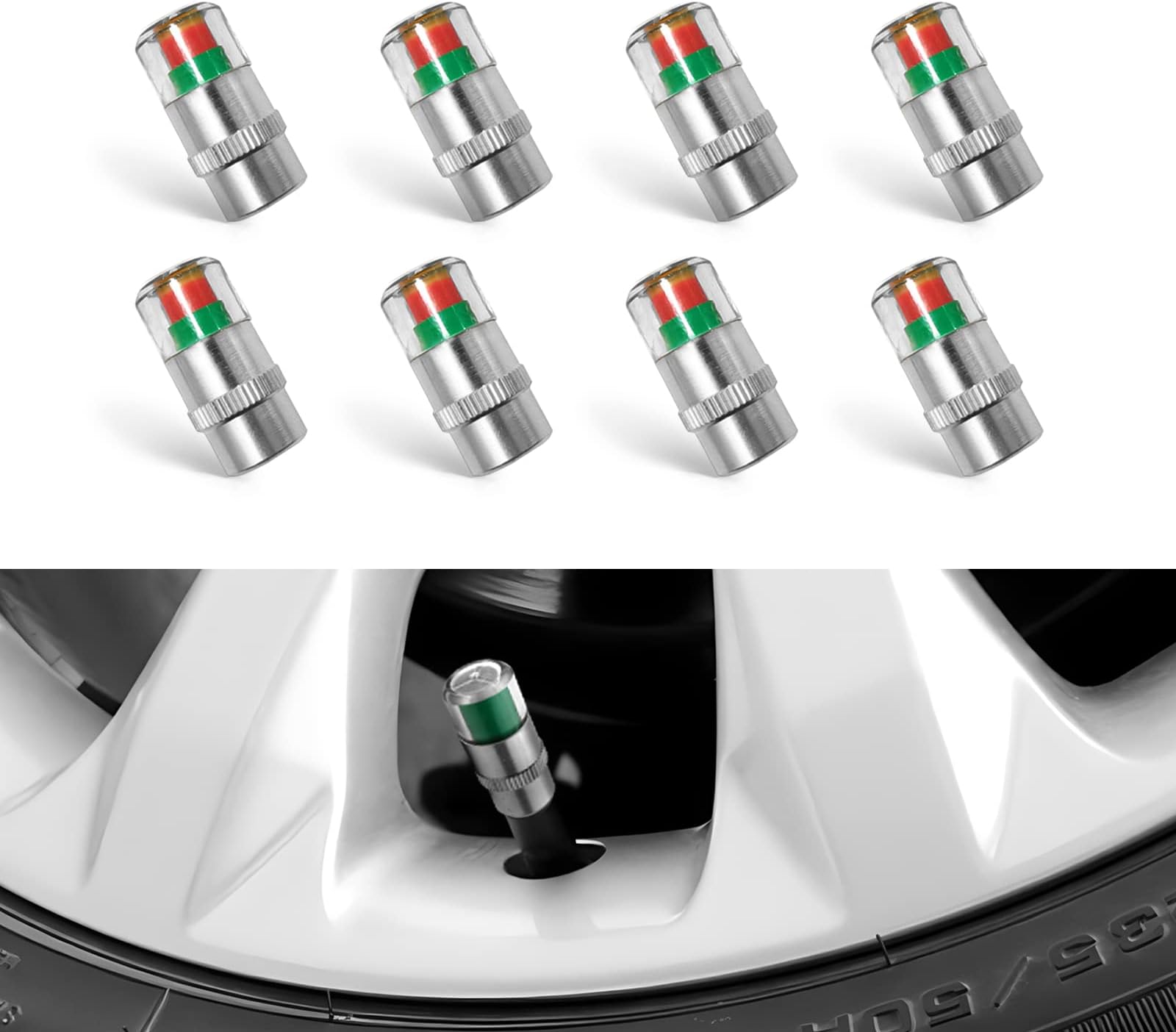 8Pcs Tire Pressure Monitor Valve Stem Caps, Universal 32PSI