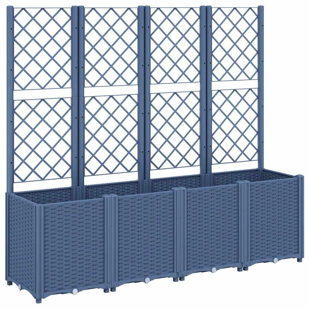 vidaXL Jardinière avec Treillis, Bac à Fleurs, Pot à Plantes, Boîte à Fleurs Jardin Terrasse Patio Extérieur, Bleu Gris 160x40x140 cm PP