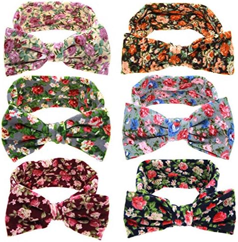 inSowni 6 Pack Boho Flower Floral Print Hair Bow Turban Headbands Hairbands Headwraps Accessories for Baby Girls Toddlers Newborns Infants Kids