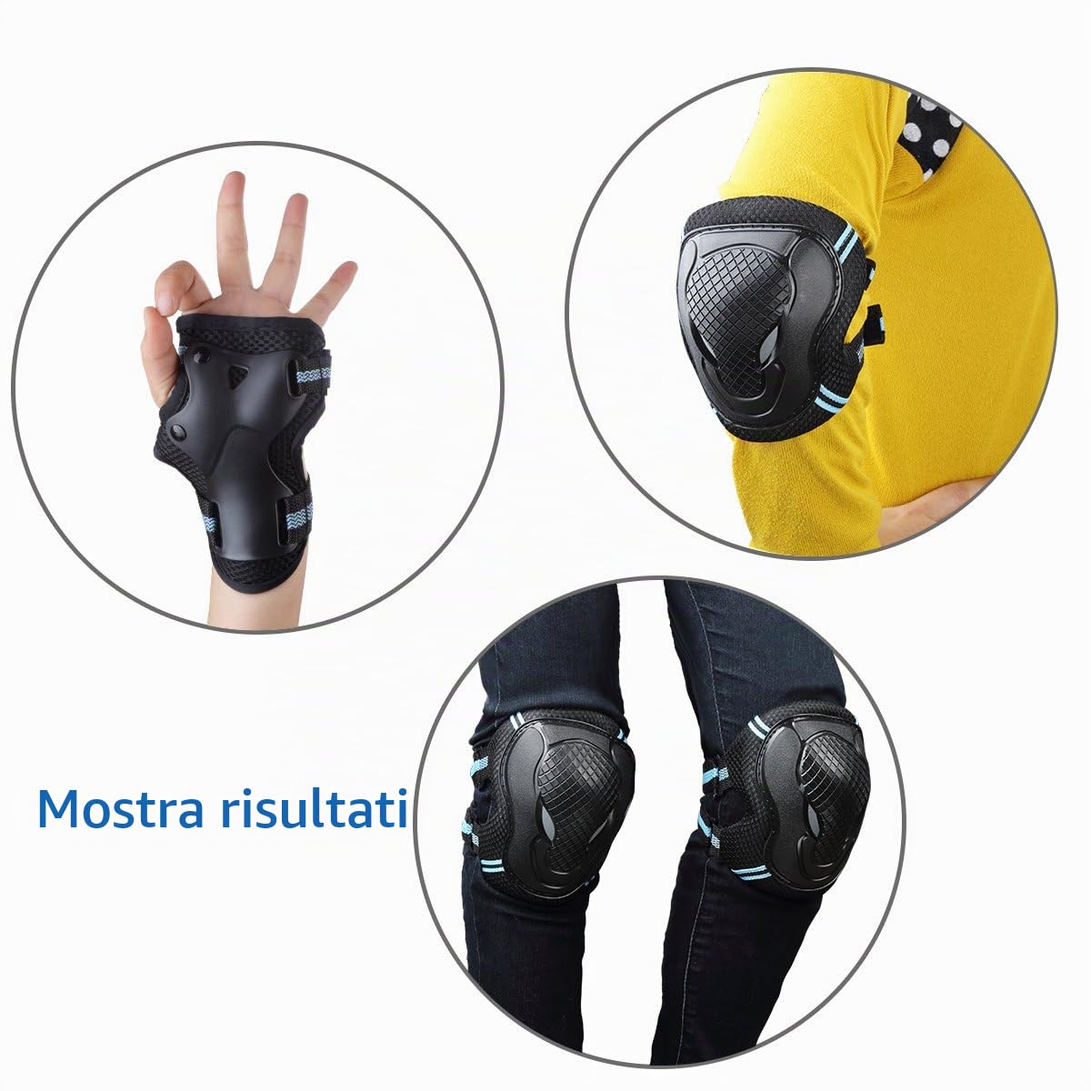 Casco di Kit di Protezioni 6 Pezzi Casco da BMX Pads genouillères di Gomito con protège-poignets per Patin, Bicicletta, Skateboard, Scooter