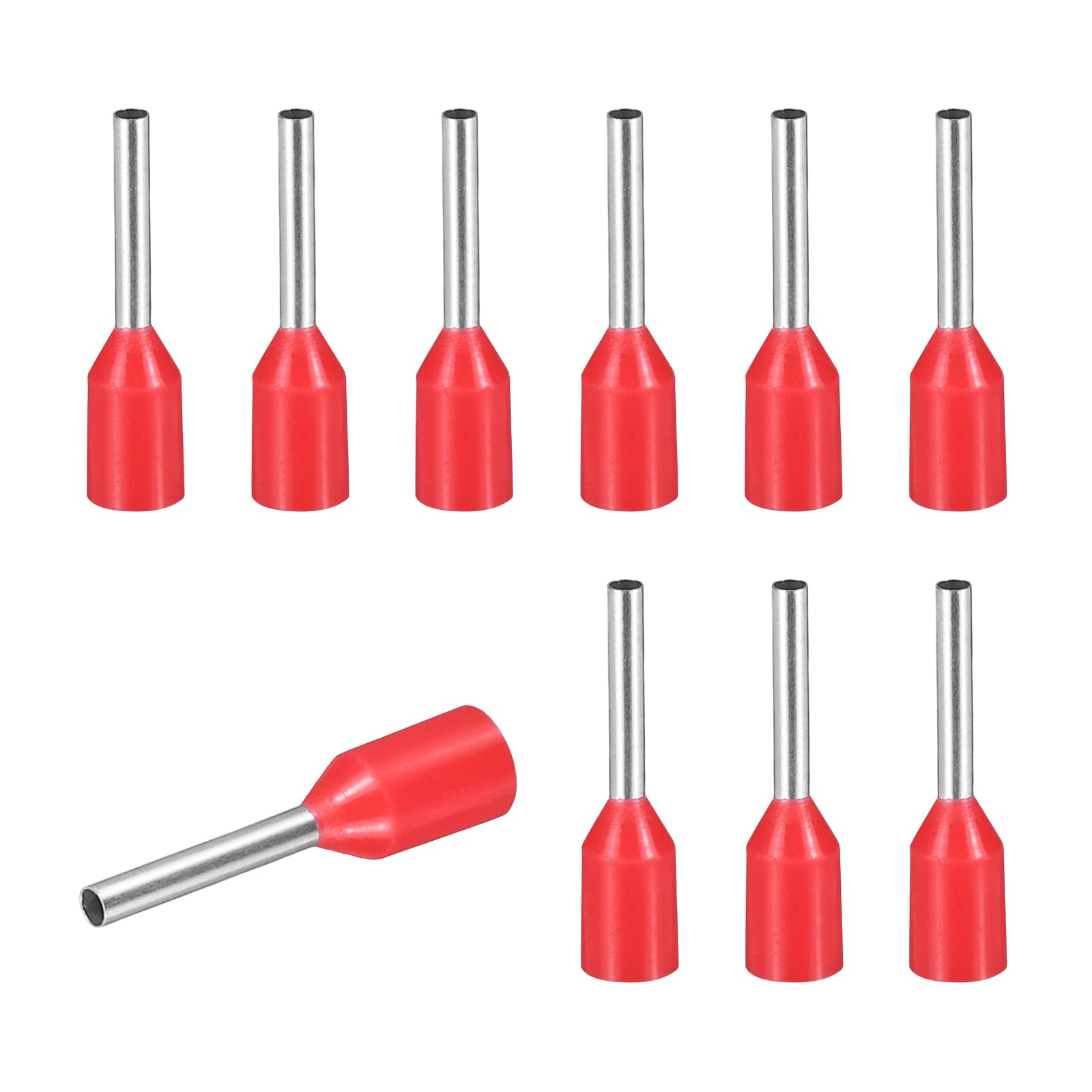 sourcing map 200 Pcs Wire Ferrule Connectors VE0508-24AWG Crimp Copper Ferrules Terminals Connector Insulated Cord End Terminal for Electrical Projects Industrial Chemical Industry, Red