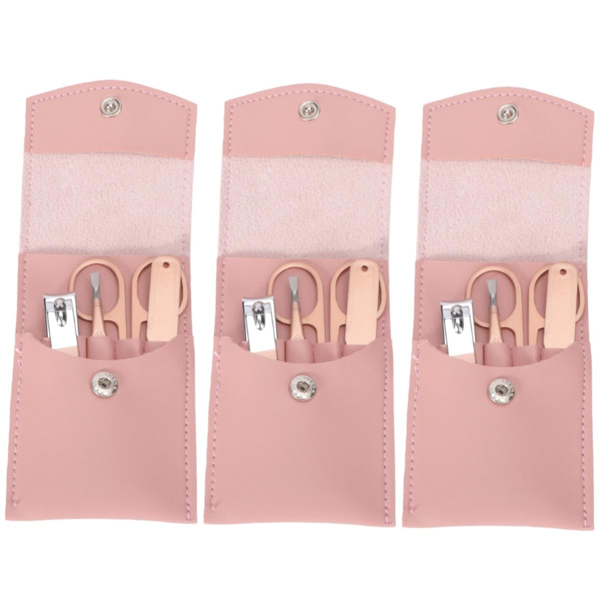 Healeved 3sets Tagliaunghie Portatile Acciaio Inossidabile Kit Manicure Con Forbici Per Bellezza Pinza Per Sopracciglia Per Unghie Completo Di Custodia Pu Per Casa e Viaggi Rosa Oro