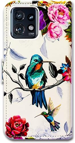 Miniatura 7 de Funda para Motorola Edge Plus 2023, colibrí en flores de pájaro de cuero con tapa para teléfono con ranura para tarjetas y soporte para Motorola