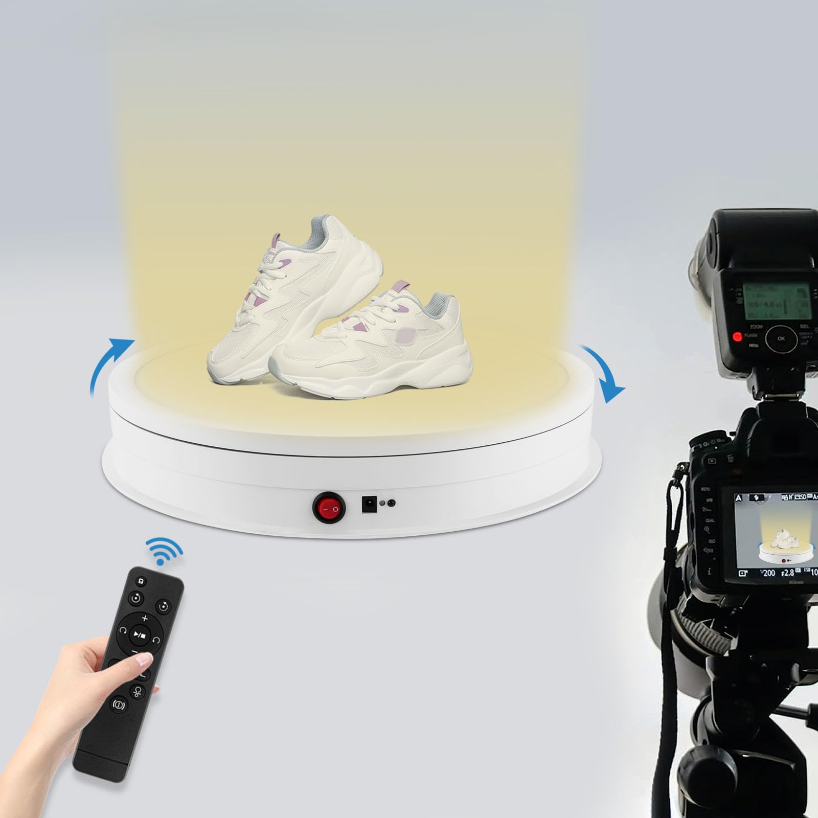 Elektrischer Drehteller 42cm 50kg Drehteller Elektrisch Fernbedienung für Fotografie Produktanzeige Schmuck Display Ausstellungsstand 100-240V (Weiss)