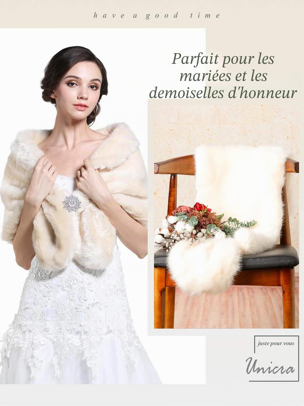 Unicra Châle et châle en fausse fourrure de renard pour femme - Marron - Pour mariée et demoiselles d'honneur