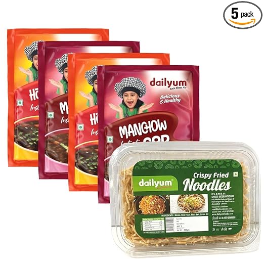 instant | Regular | 2 Manchow Soup 50g | 2 Hot N Sour Soup 50g | Crispy Fried Noodles 200g | Natural | No MSG | Combo Of 5