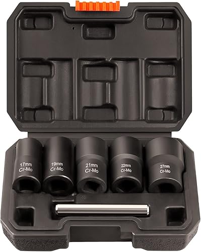 THINKWORK Herramienta de extracción de tuercas de rueda de 12 pulgada, kit de extracción de bloqueo de rueda de 6 piezas, removedor de tuercas para