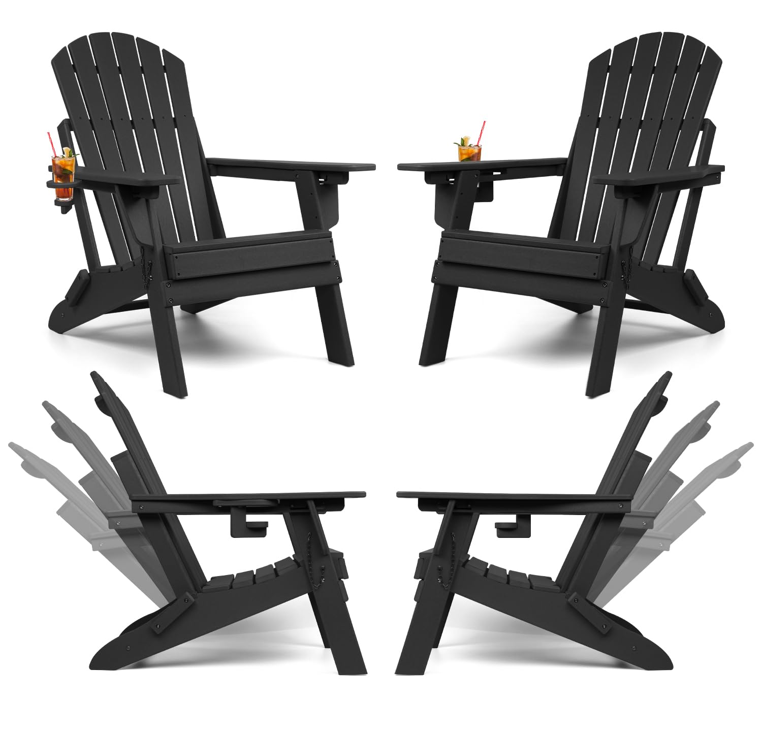 Oversized Folding Adirondack Chair Set of 4 with Adjustable Backrest 400LBS