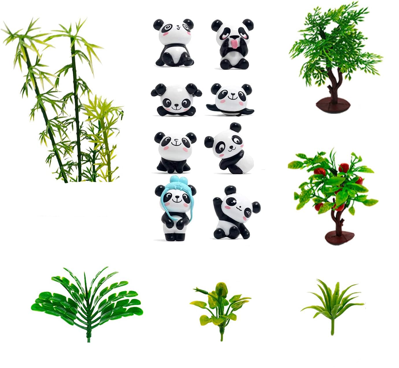 48 PCS Panda Cake Toppers Panda Toy Figure Playset Mini Panda Figures Cute Panda Toys with Model Bamboo Trees for Kids Birthday Party Decorations