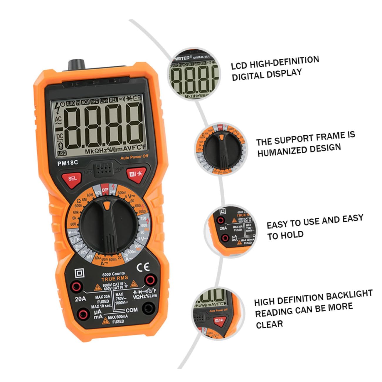 DOITOOL Handheld Digital Multimeter High Accuracy Auto Multitester for Voltage Resistance Capacitance Frequency Testing with Abs Fireproof Shell and Ergonomic Support Frame
