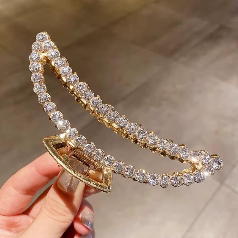 Image of Diversa Rhinestone Golden Claw Clip, Embellished Korean Clutcher, Non- Slip Metal Claw Clip for Girls, Fancy Clutcher for Women, Pack of 1 (Moon)
