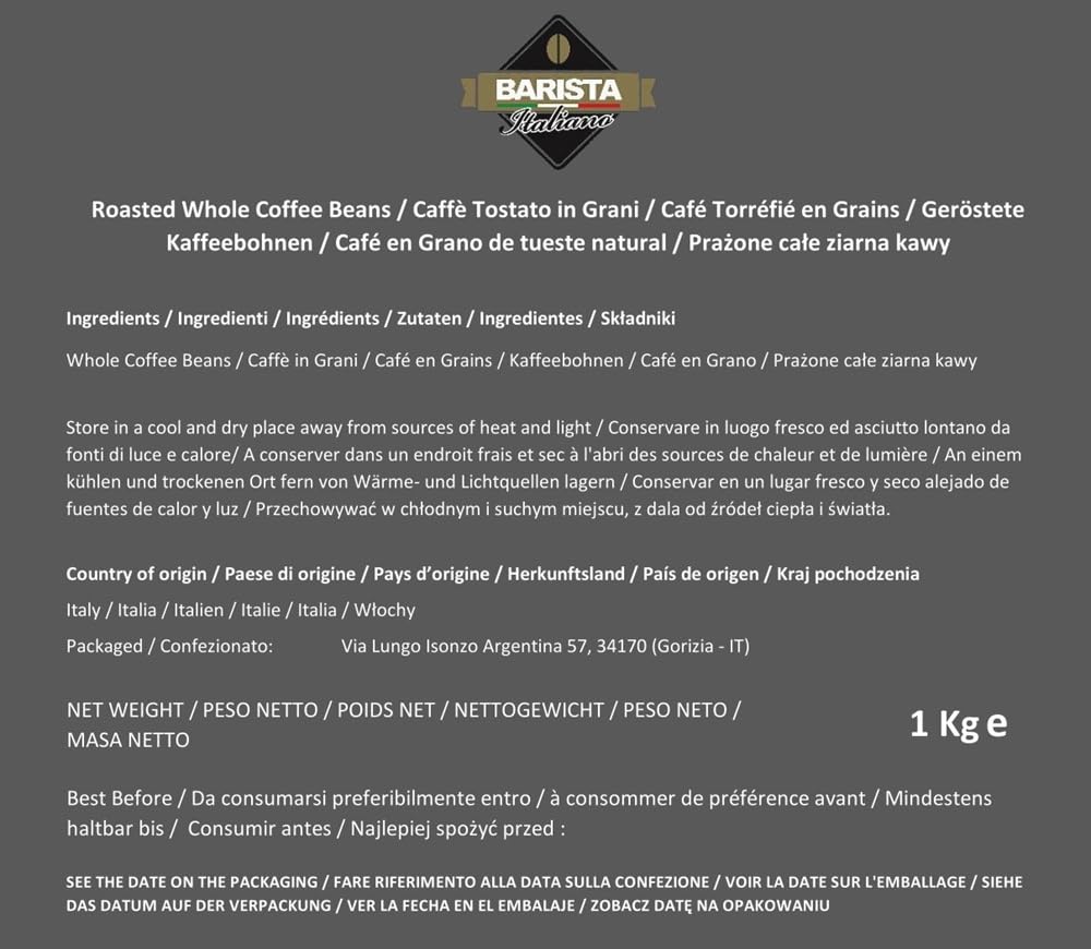 Barista Italiano ♨️ Mefisto - Dark Roast Extremadamente Fuerte ♨️ Espresso Altamente Cafeinado ♨️ 1KG Café Natural En Grano ♨️ Premium Robusta