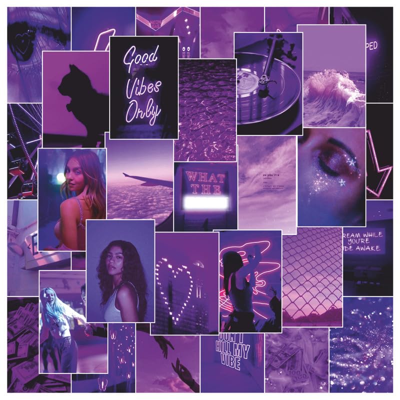 Image of POSTERONN Purple Wall Collage Kit Set of 54 Aesthetic 4x6 Inch Posters Purple Room Decor for Bedroom Dorm Office Living Room Premium Cardstock Wall Art Prints for Teens Adults with Glue Dots