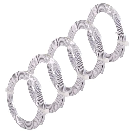 Airssory 5 Rolls Aluminum Wire Wide Flat Plain Bezel Wire Bar Strip Trimming for DIY Crafts Making Accessories - 3mm; 2m/6.6FT per Roll, 10m/32.8FT in Total