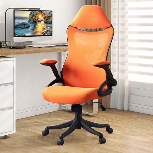 Silla de oficina ergonómica con soporte lumbar ajustable y brazos abatibles, silla de trabajo ejecutiva giratoria de malla con respaldo alto, color