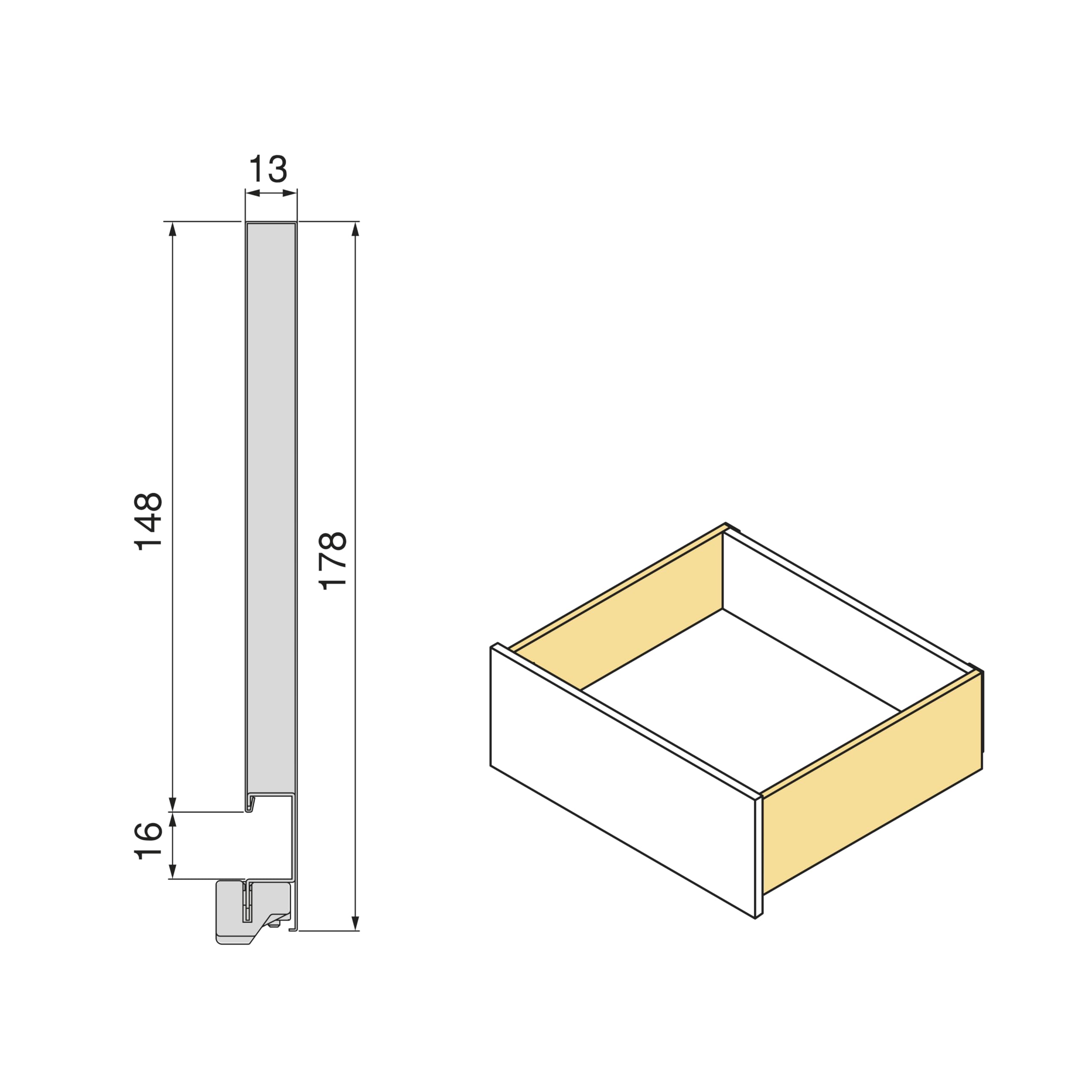 Emuca - Kit cajón para cocina o baño, altura 178mm, profundidad 350mm, 30Kg, cierre suave, tableros no incluidos, Acero, Gris antracita