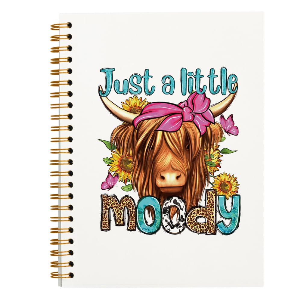 Tizzer Just a Little Moody Watercolor Cow with Headband Lined Hardcover College Ruled Spiral Notebook Journal for Work Notes Journaling 5.5×8.3 Inch,