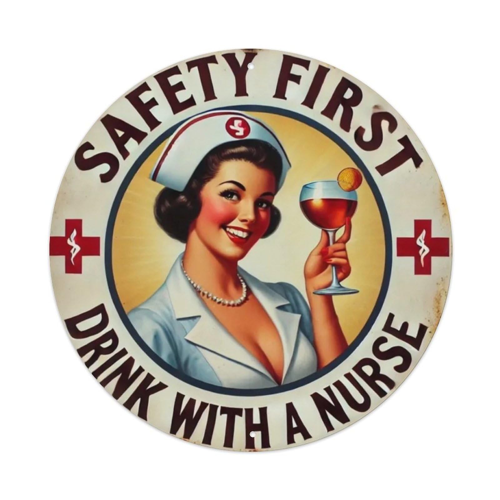 Safety First, Drink with A Nurse Tin Sign Vintage Style Home Bar Garden Wall Plaque Decor Metal Poster 8x8 Inch