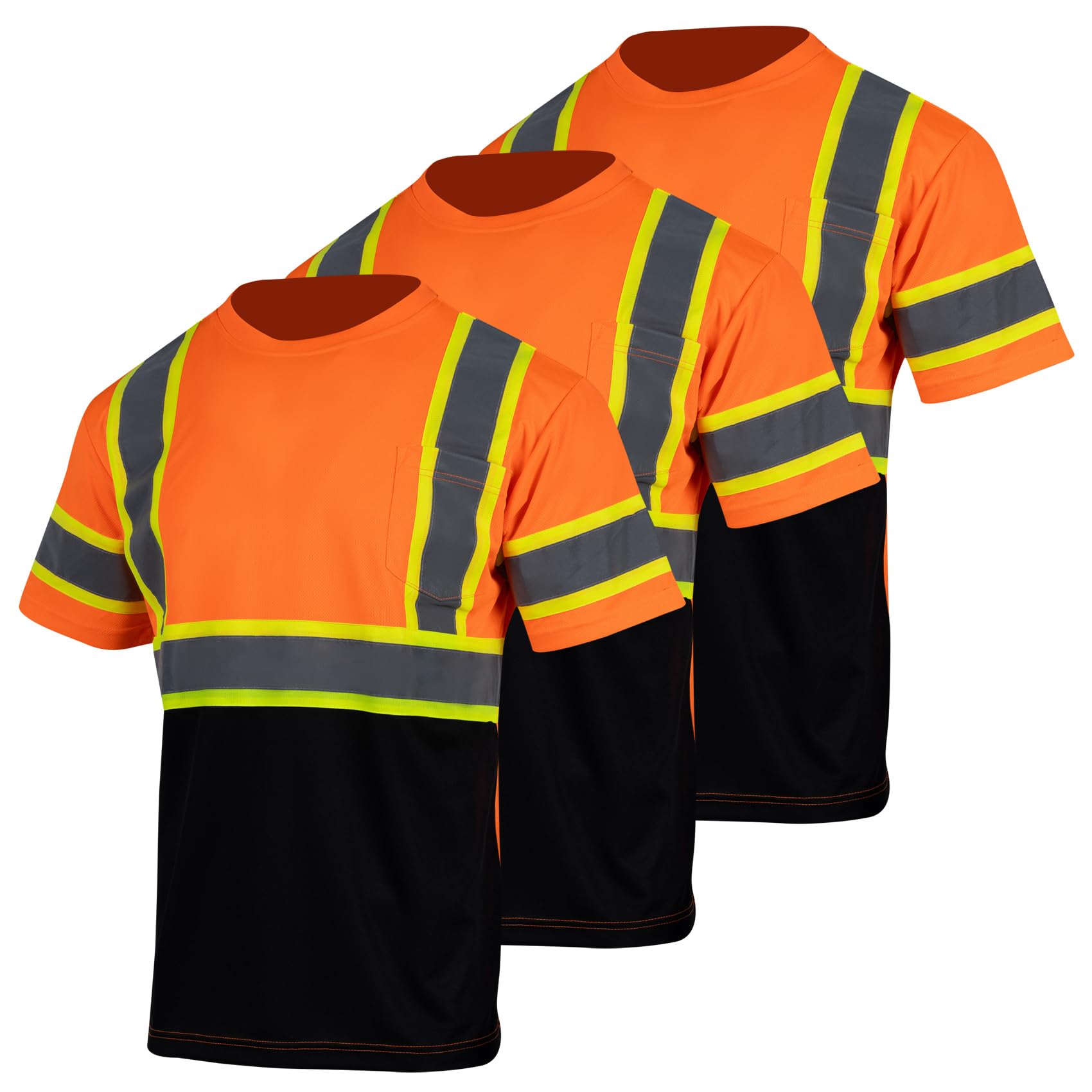 VENDACE 3pcs Safety Reflective High Visibility Shirts for Men ANSI Class 3 Hi Vis Construction Work T Shirts Short Sleeve