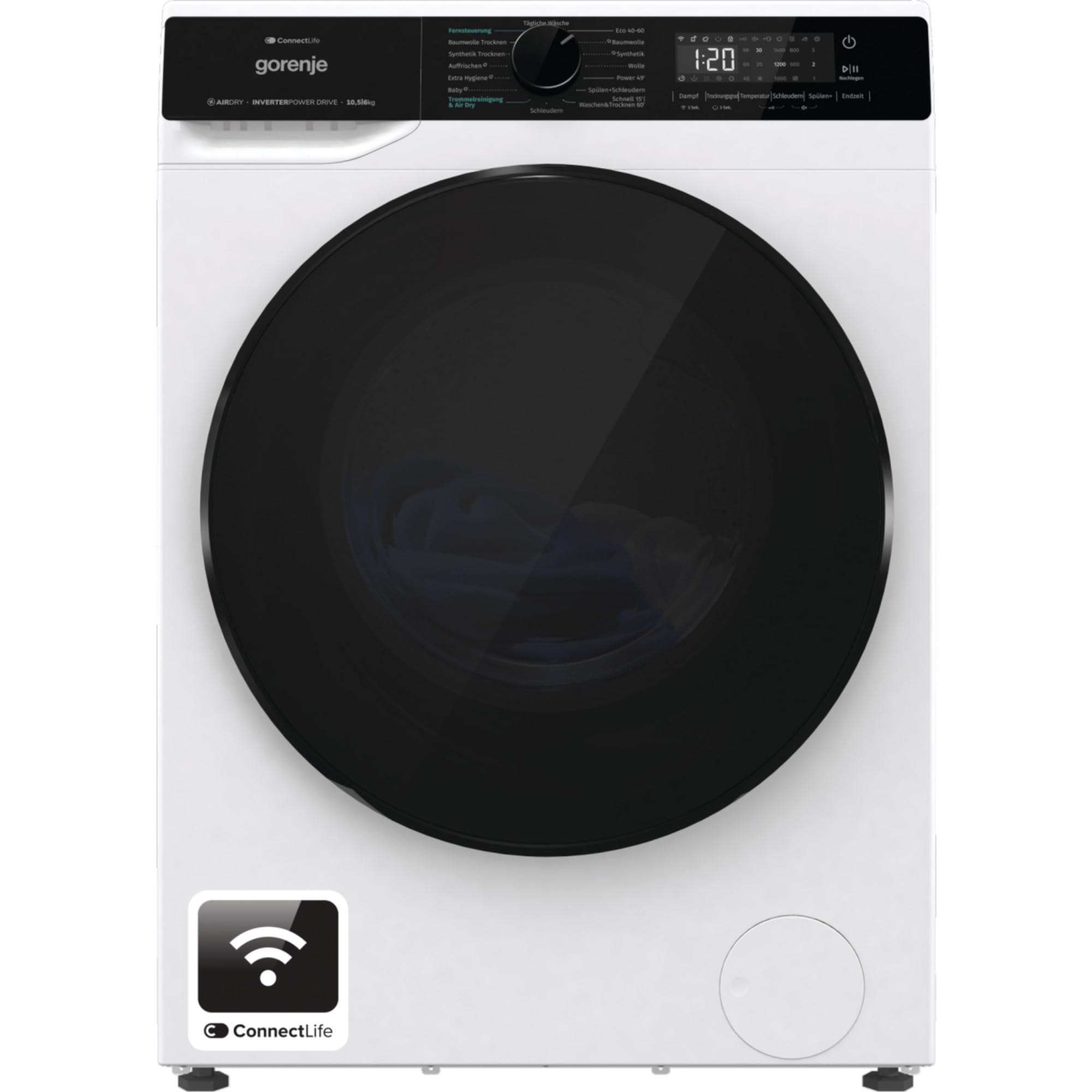 Gorenje WD2PA1X64ADW, DE suszarka do prania, Connect Life, 16 programów, 10,5 kg, 54 l, 1400 U, min, Total AquaStop, AirDry, Inverter PowerDrive, AllergySteam, Wash&Dry 60', A-20%