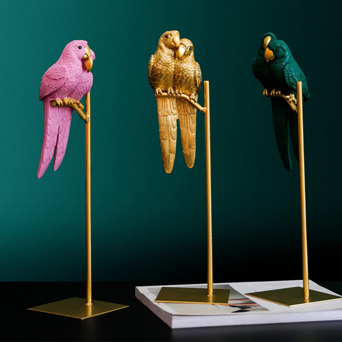 Papageienpaar Ornament Grün mit Ständer aus Langlebigem Material Tischdekoration für Wohnzimmer und Büro Nordische Deko für Zuhause und Fotorequisiten