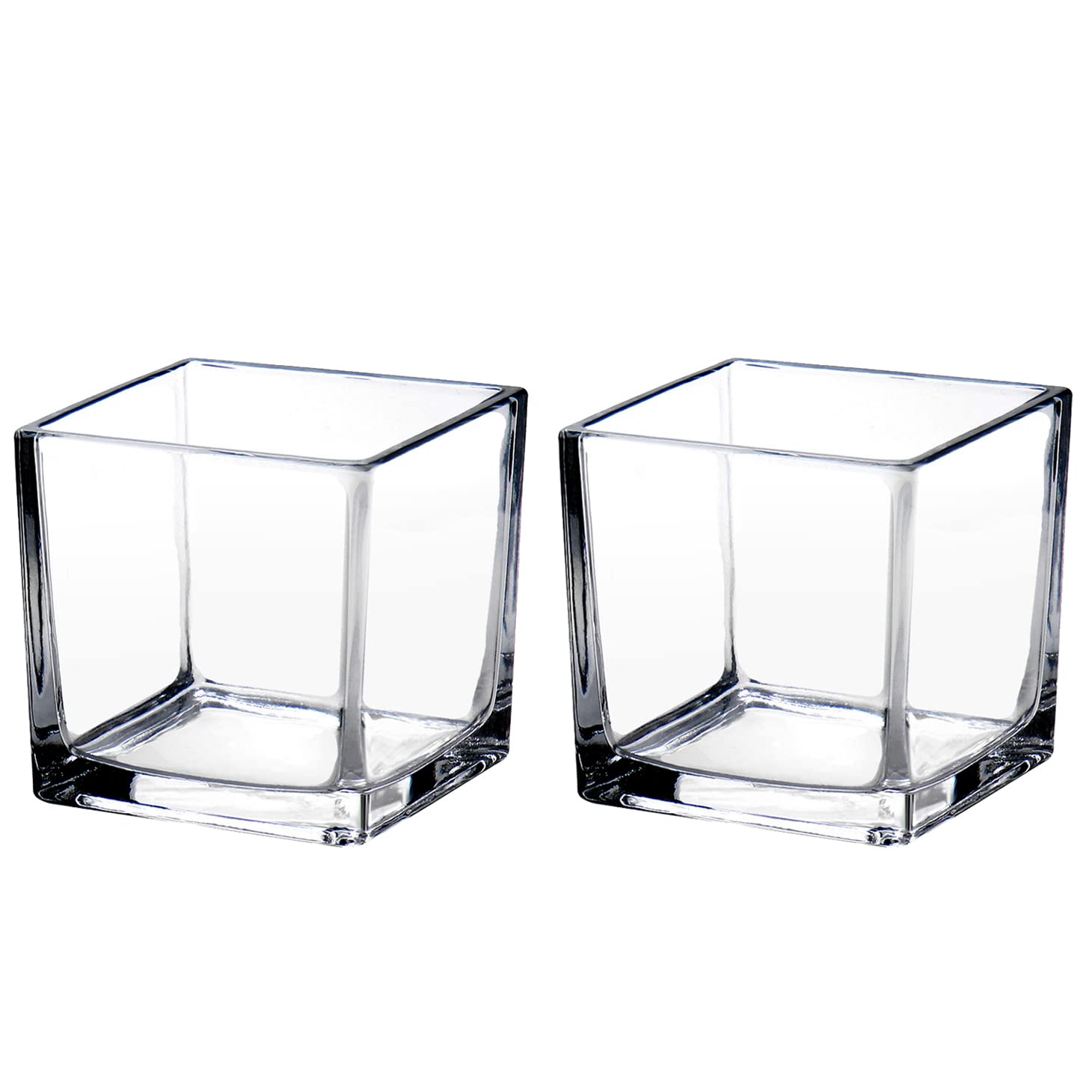 plant Square Glass Vase Clear Flower Decorative Centerpiece for Home or Wedding, Candle Holder, 5 x 5, Set of 2