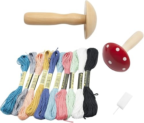 Kit de herramientas de costura de hongos de Darning herramienta de costura de madera para reparar con hilo de bordar punta redondeada tapiz agujas