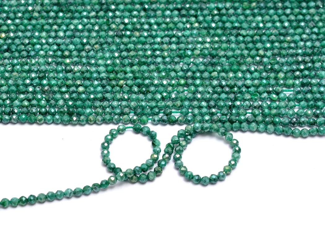 Cuentas microfacetadas de piedra lunar verde AAA+ de 3 mm a 3,5 mm | Hilo de 13 pulgadas | Cuentas de piedras facetadas de piedra lunar natural | RECUBIERTO DE PLATA B-1-168 (Paquete de 5)
