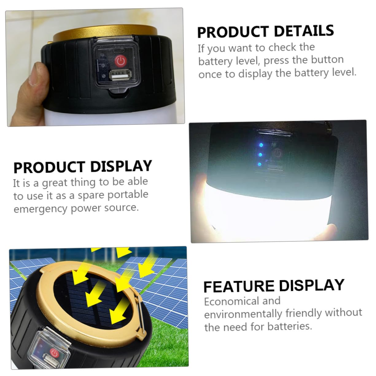 Linterna Solar LED para Camping y Emergencia Recargable USB