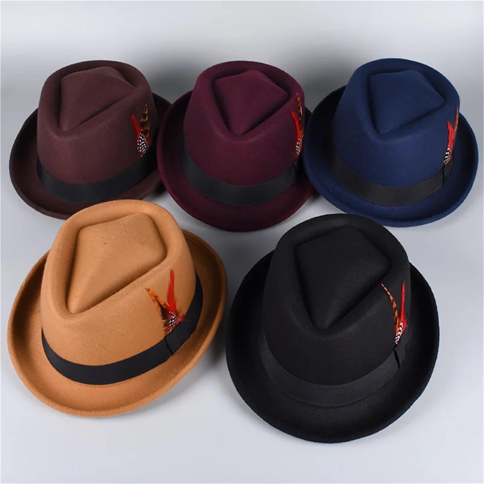 Classico Cappello Fedora da Uomo e Donna, Casual, Nero, Pork Pie, con Piume, Vintage, Gentiluomo, Trilby, Berretto Jazz, Cappelli in Feltro