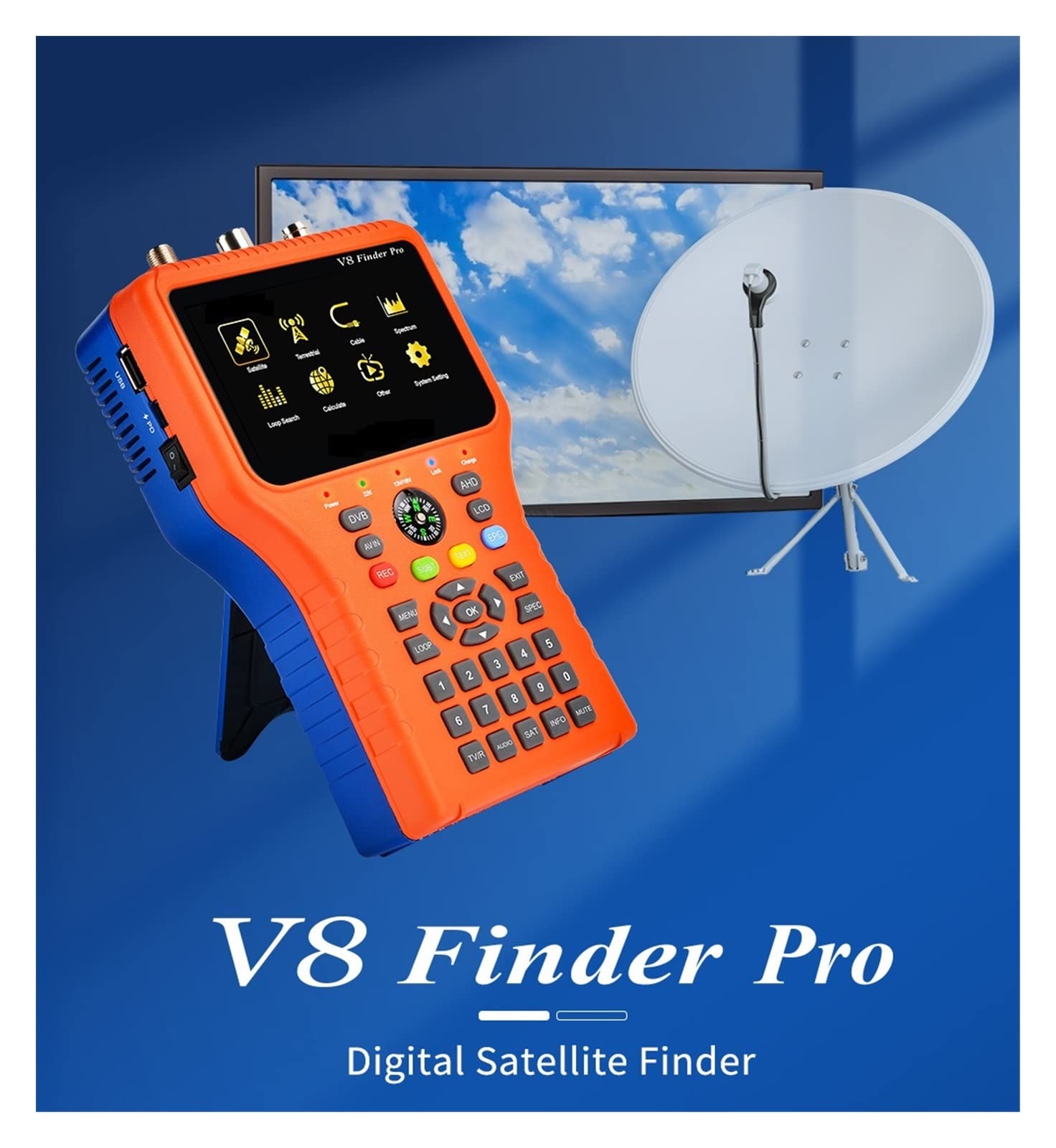 Buscador de SatéLite, V8 Finder Pro DVB-S2 DVB-T2 DVB-C AHD H.265 Medidor de satélite Buscador de satélite